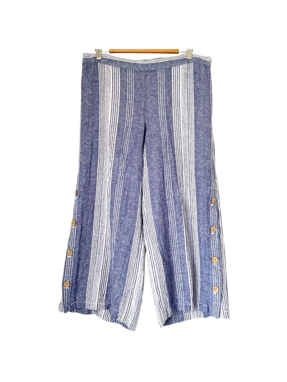 J. Jill Blue and White Vertical Stripe Wide Leg Pants. Beach Vacation Coastal